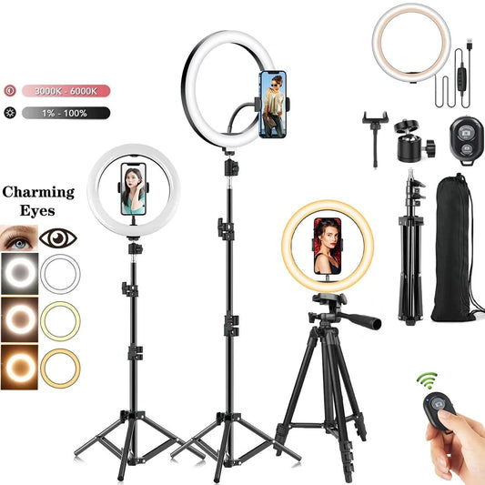 Lampe Annulaire LED 10” (26 cm) pour Selfies et Vidéos avec Trépied et Support pour Smartphone - Diag'O'Top